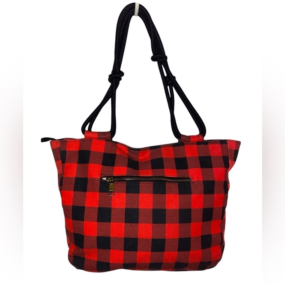 FARMHOUSE IS MY HOUSE - Buffalo Check Large Canvas Tote Bag in Red and Black